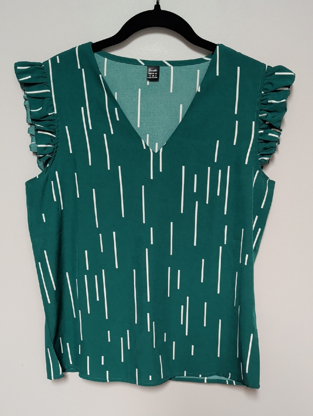 Women’s Teal Green V-Neck Ruffle Sleeve Blouse